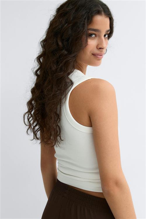 Gina Tricot - Tight v-neck rib tank - Toppe uden ærmer - Hvid - L - Dame