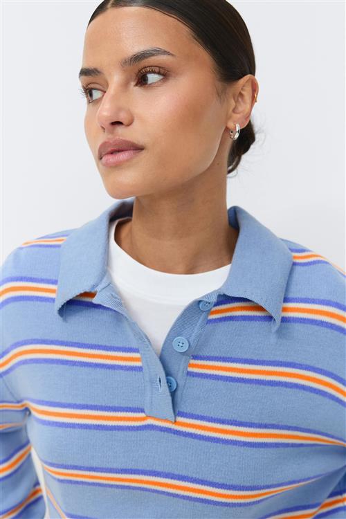 Gina Tricot - Knitted collar sweater - poloshirts - Blå - XS - Dame