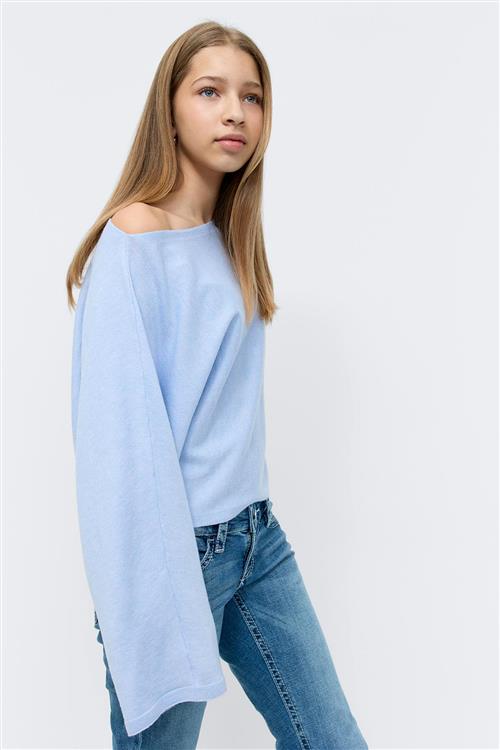 Gina Tricot - Y knitted poncho top - striktrøjer - Blå - 158/164 - Pige