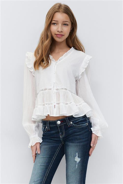 Gina Tricot - Y long sleeve blouse - Toppe til piger 9–14 år - Hvid - 158/164 - Pige