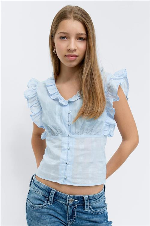 Gina Tricot - Y fitted short sleeve top - Bluser - Blå - 158/164 - Pige