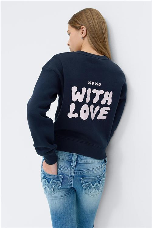 Gina Tricot - Y printed sweater - overdele - Blå - 134/140 - Pige