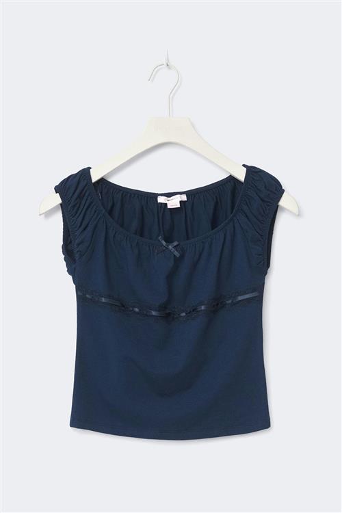 Gina Tricot - Y fitted lace top - overdele - Blå - 146/152 - Pige