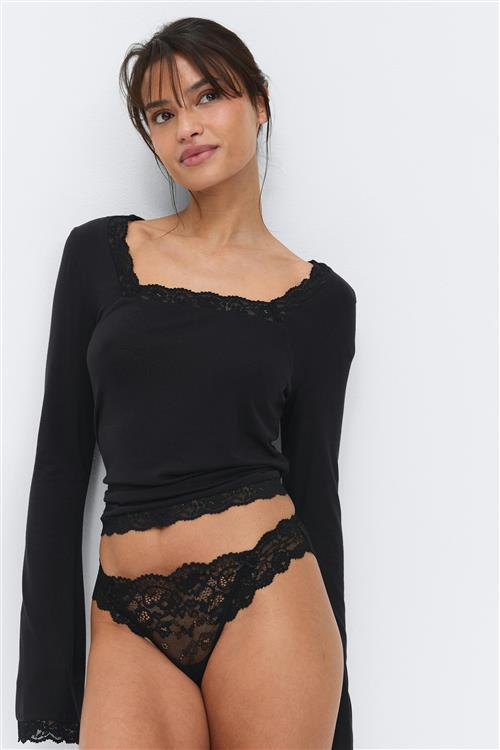 Gina Tricot - 3-pack scallop lace thong - trusser-3-pak - Sort - M - Dame