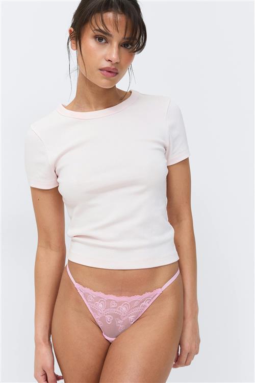 Gina Tricot - 2-pack embroidery lace thong - trusser 2-pack - Lyserød - S - Dame