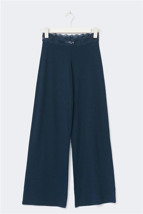 Gina Tricot - 14+ lace detail trousers - bukser - Blå - S - Dame