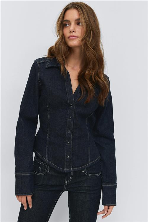 Gina Tricot - Slim fit denim shirt - Denim-skjorter - Blå - XS - Dame