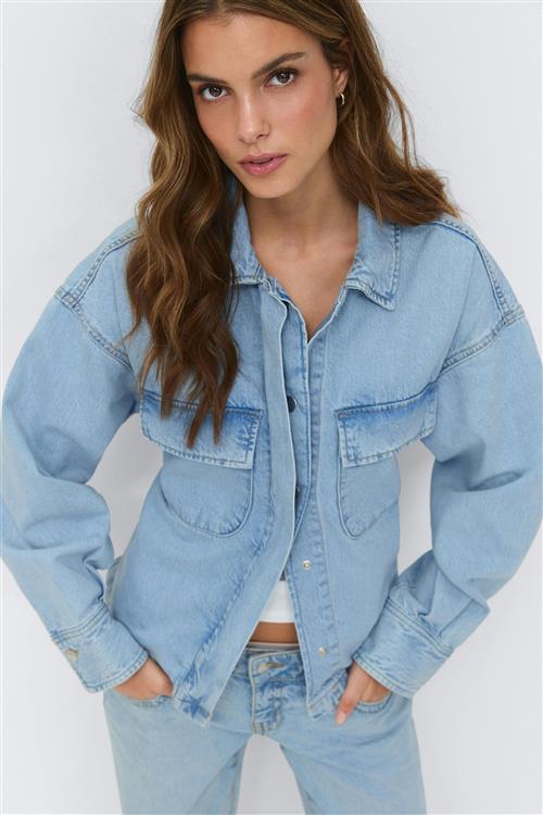 Gina Tricot - Tie denim shirt - Denim-skjorter - Blå - M - Dame
