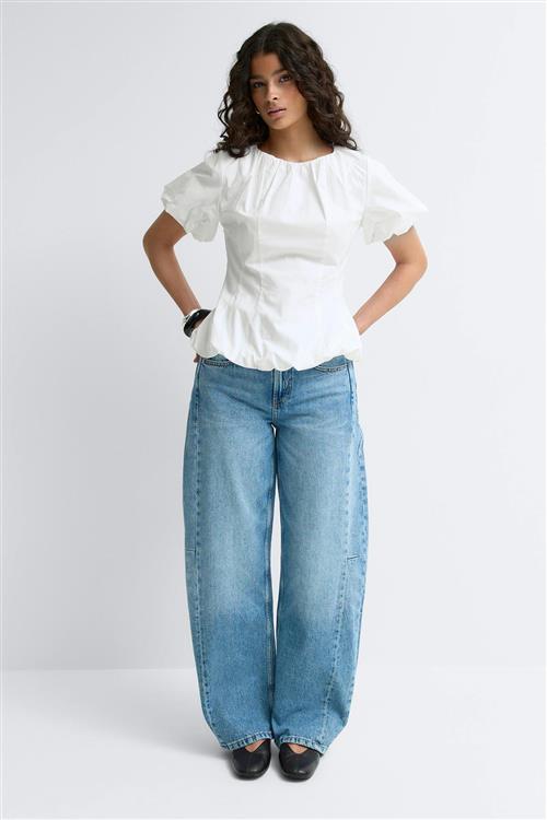 Gina Tricot - Balloon sleeve blouse - bluser med pufærmer - Hvid - 34 - Dame