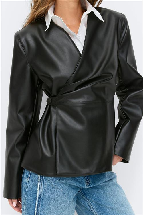 Gina Tricot - Pu wrap blazer - læderjakker - Sort - XS - Dame