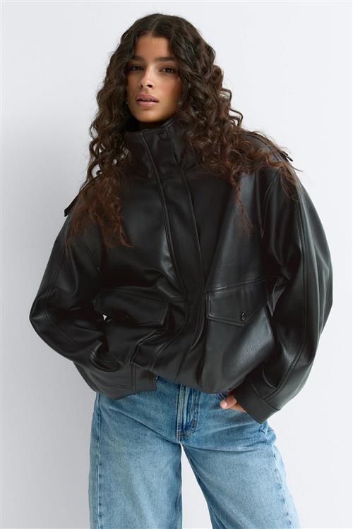 Gina Tricot - High neck pu jacket - læderjakker - Sort - XL - Dame