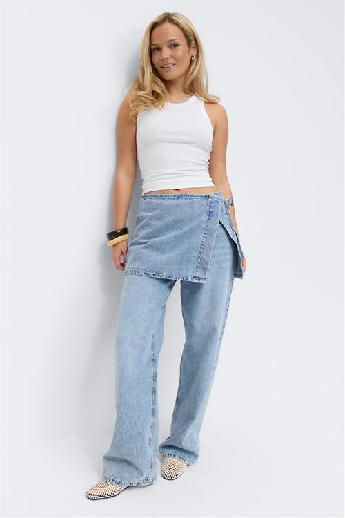 Gina Tricot - Wrap denim hip skirt - Denimnederdele - Blå - S - Dame