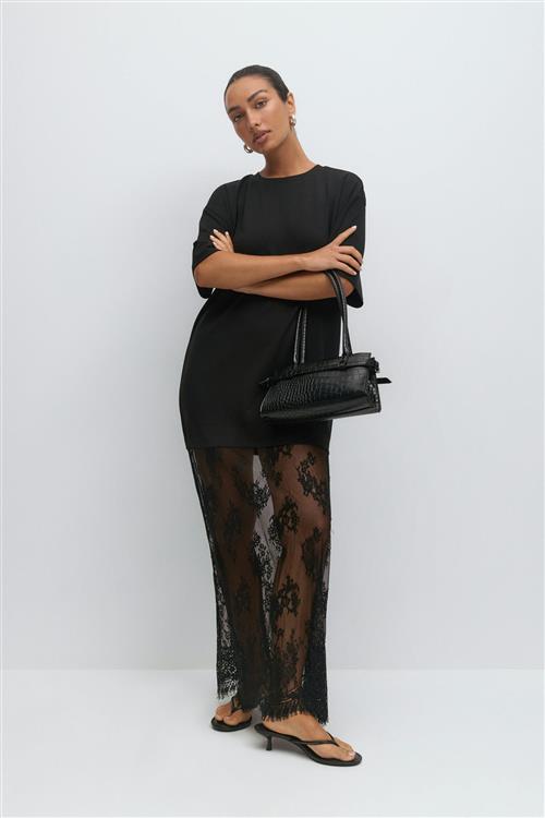 Gina Tricot - T-shirt lace maxi dress - Lange kjoler - Sort - M - Dame