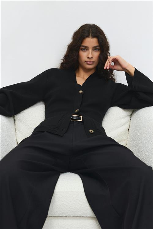 Gina Tricot - Knitted cotton cardigan - Cardigans - Sort - L - Dame