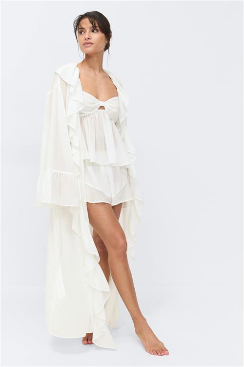 Gina Tricot - Chiffon loungewear robe - morgenkåber - Hvid - M - Dame