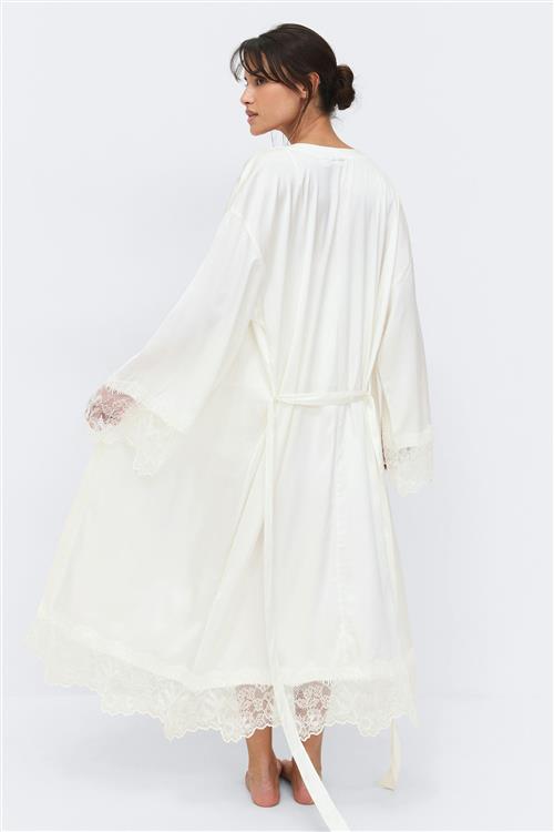 Gina Tricot - Satin loungewear robe - morgenkåber - Hvid - S - Dame