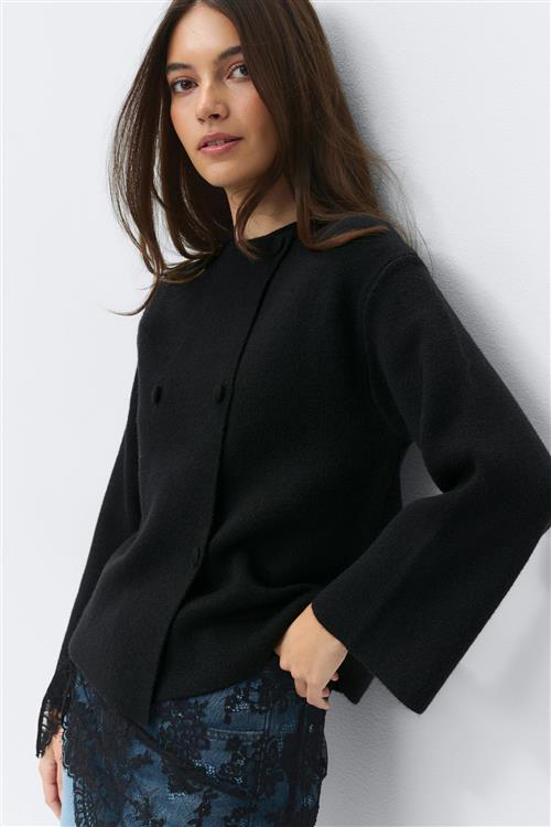 Gina Tricot - Knitted button cardigan - Cardigans - Sort - L - Dame