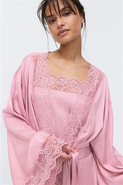Gina Tricot - Satin loungewear robe - morgenkåber - Lyserød - S - Dame