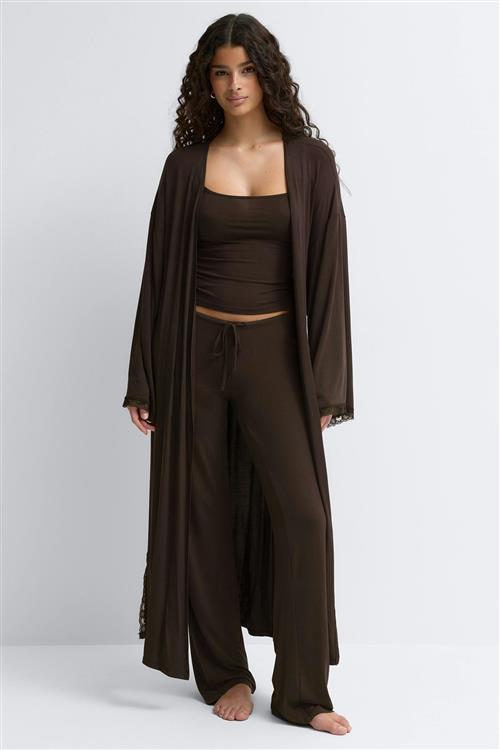 Gina Tricot - Soft lace loungewear robe - Homewear - Brun - M - Dame