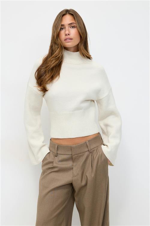 Gina Tricot - Funnel neck knitted sweater - Striktrøjer - Hvid - L - Dame