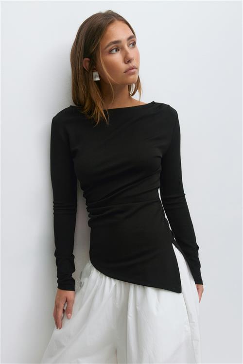 Gina Tricot - Asymmetric long sleeve top - Langærmede toppe - Sort - M - Dame