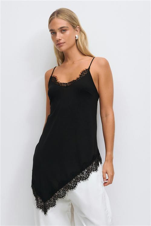 Gina Tricot - Asymmetric lace singlet - Toppe uden ærmer - Sort - XS - Dame
