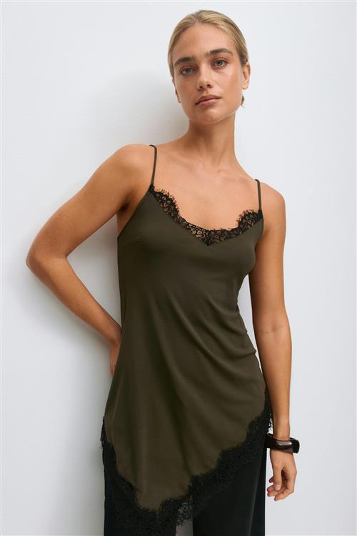Gina Tricot - Asymmetric lace singlet - Toppe uden ærmer - Grøn - L - Dame