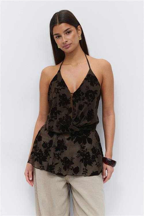 Gina Tricot - Floral halterneck top - Halterneck-toppe - Brun - S - Dame