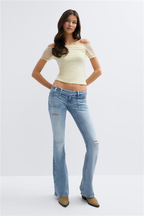 Gina Tricot - 14+ pleated flare jeans tall - tall jeans - Blå - S - Dame