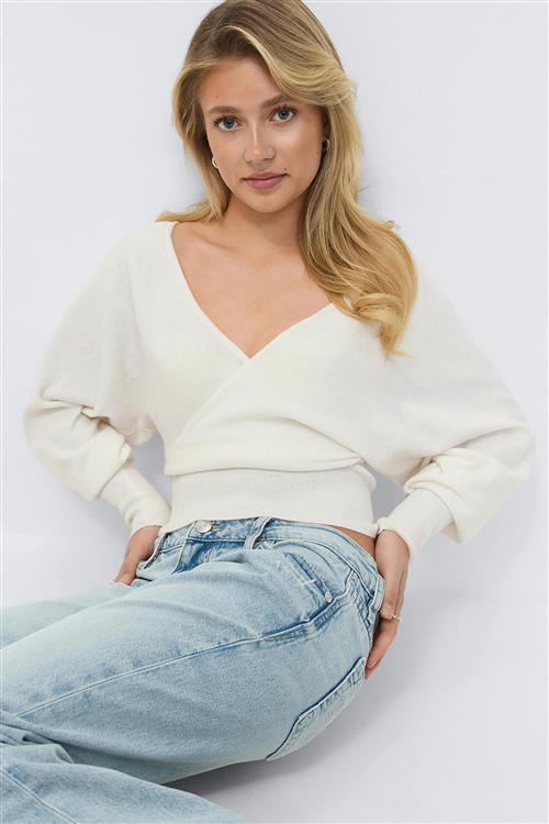 Gina Tricot - 14+ fitted wrap sweater - Trøjer - Hvid - XXS - Dame
