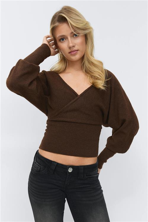 Gina Tricot - 14+ fitted wrap sweater - Trøjer - Brun - L - Dame