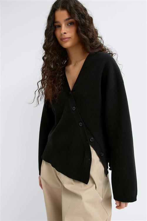 Gina Tricot - Asymmetric knitted cardigan - Cardigans - Sort - S - Dame