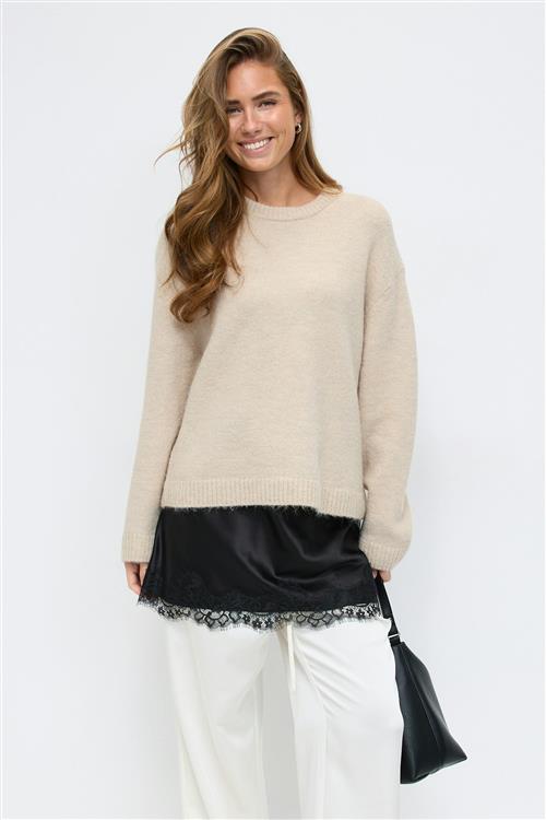 Gina Tricot - Crew neck knitted sweater - Striktrøjer - Beige - S - Dame