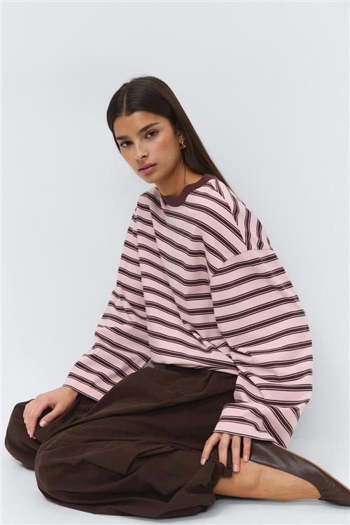 Gina Tricot - Stripe long sleeve tee - Langærmede toppe - Lyserød - M - Dame