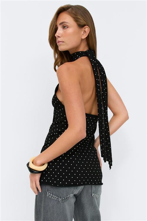 Gina Tricot - Polka dot knitted top - Halterneck-toppe - Sort - L - Dame