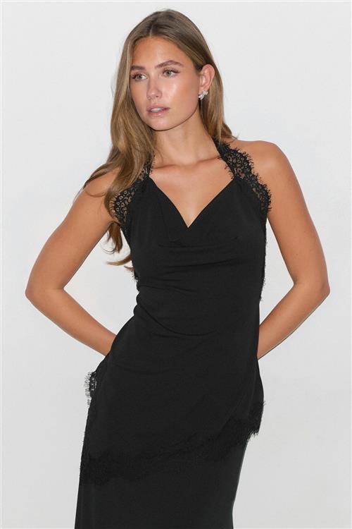 Gina Tricot - Asymmetric lace top - asymmetriske toppe - Sort - XS - Dame