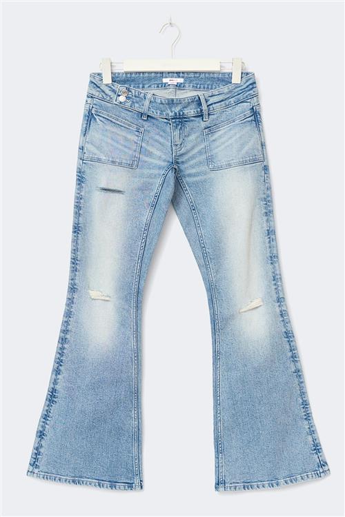 Gina Tricot - 14+ pleated flare jeans petite - flare jeans - Blå - XS - Dame