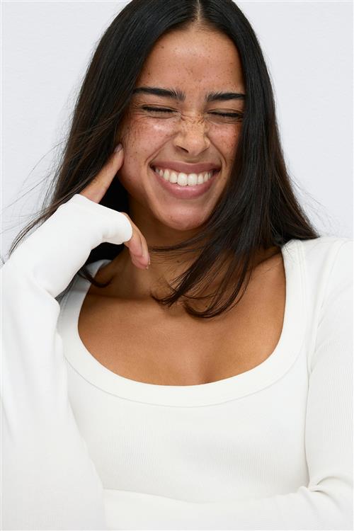 Gina Tricot - Super stretch scoop neck top - Langærmede toppe - Hvid - S - Dame