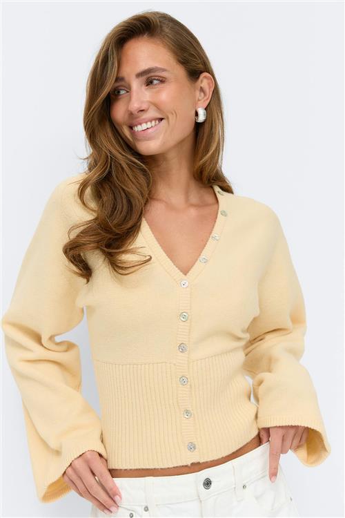 Gina Tricot - Fitted waist knitted cardigan - Cardigans - Gul - XL - Dame