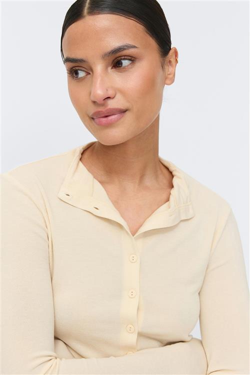 Gina Tricot - Button down funnel neck top - Langærmede toppe - Gul - XS - Dame