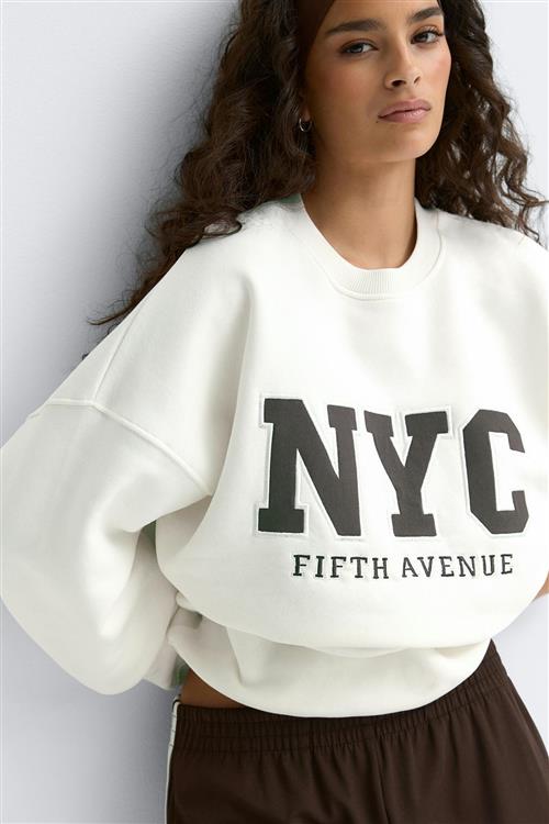 Gina Tricot - Oversized printed sweater - Collegetrøjer - Hvid - XL - Dame