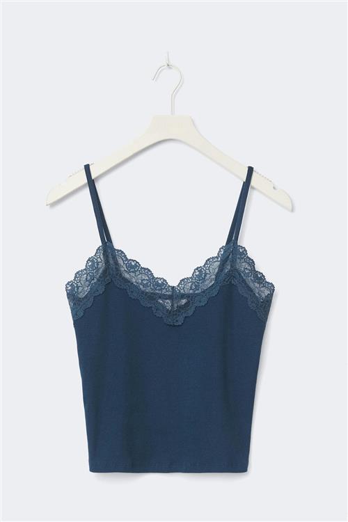 Gina Tricot - 14+ lace detail tank top - Toppe - Blå - M - Dame