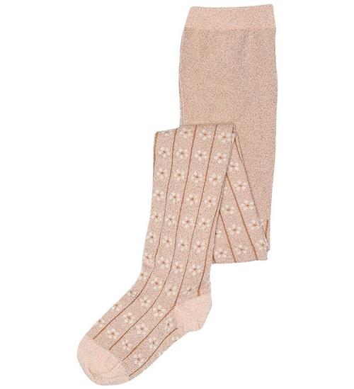 MP Strømpebukser - Oline Glitter - Rose Dust m. Blomster