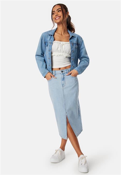 Happy Holly Denim Midi Slit Skirt