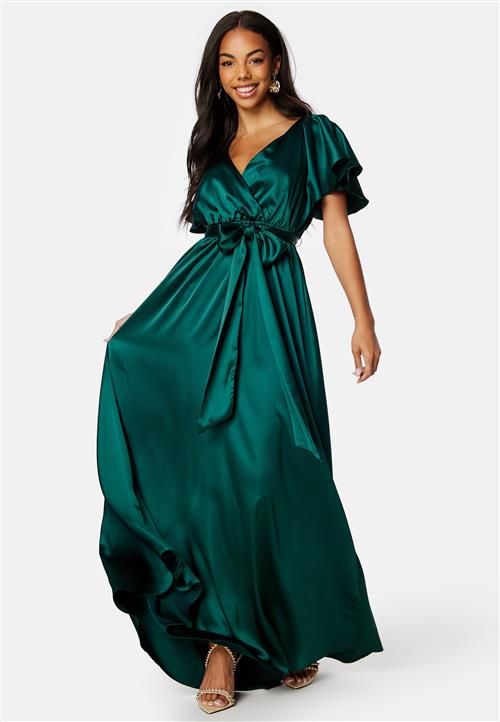 Goddiva Flutter Sleeve Satin Maxi Dress