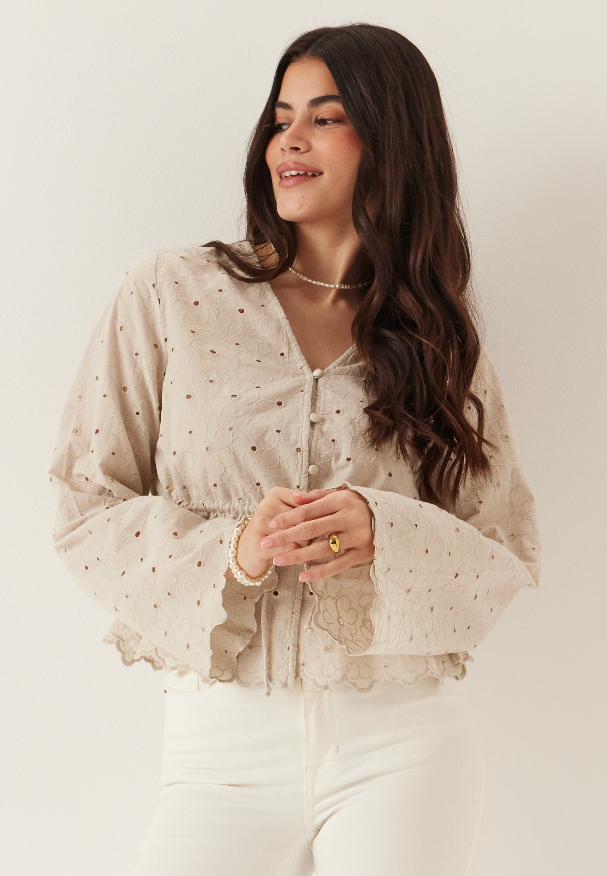 Pieces Pcarmorine Ls Embroderi Top