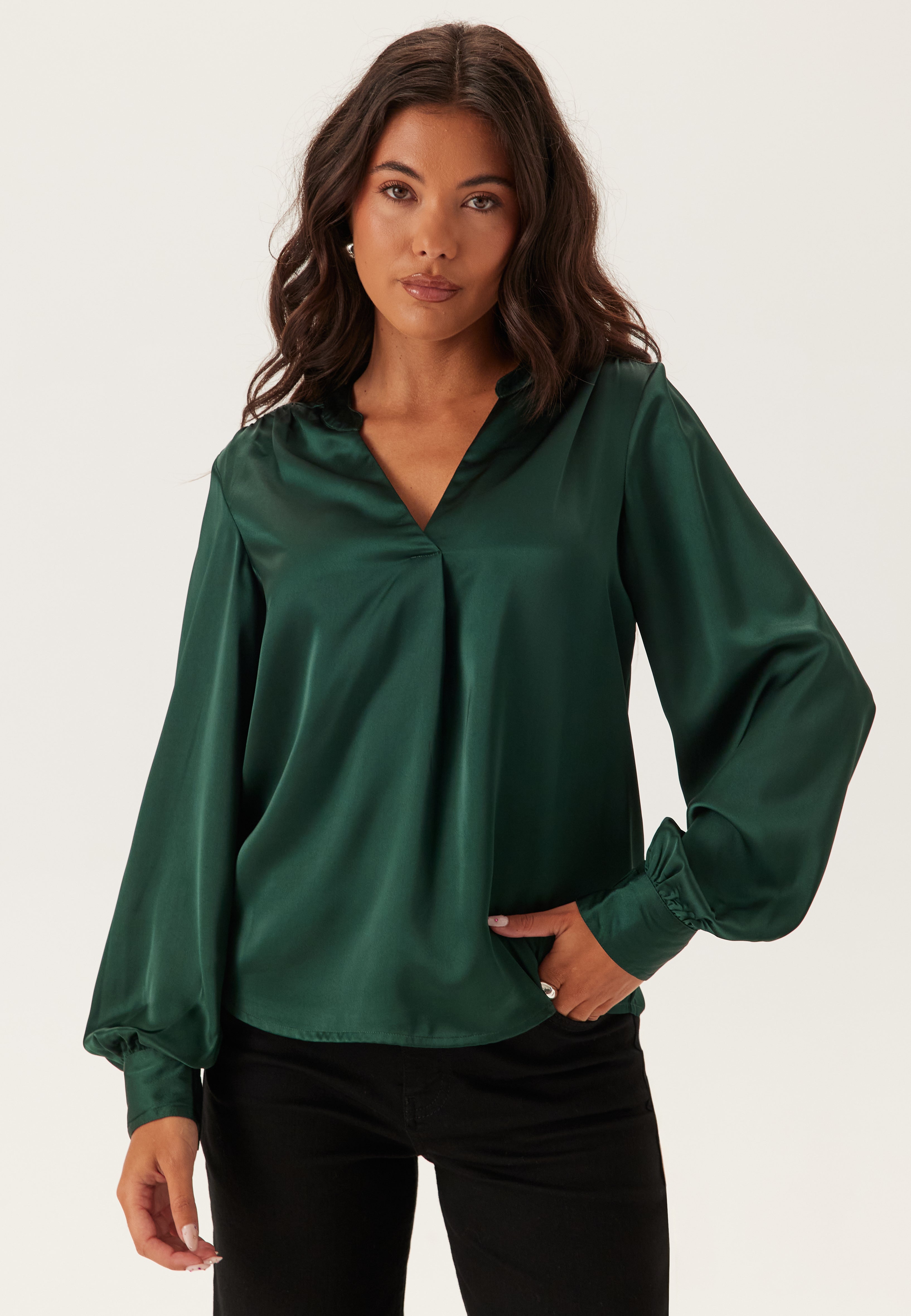 BUBBLEROOM Satin Puff Sleeve Blouse