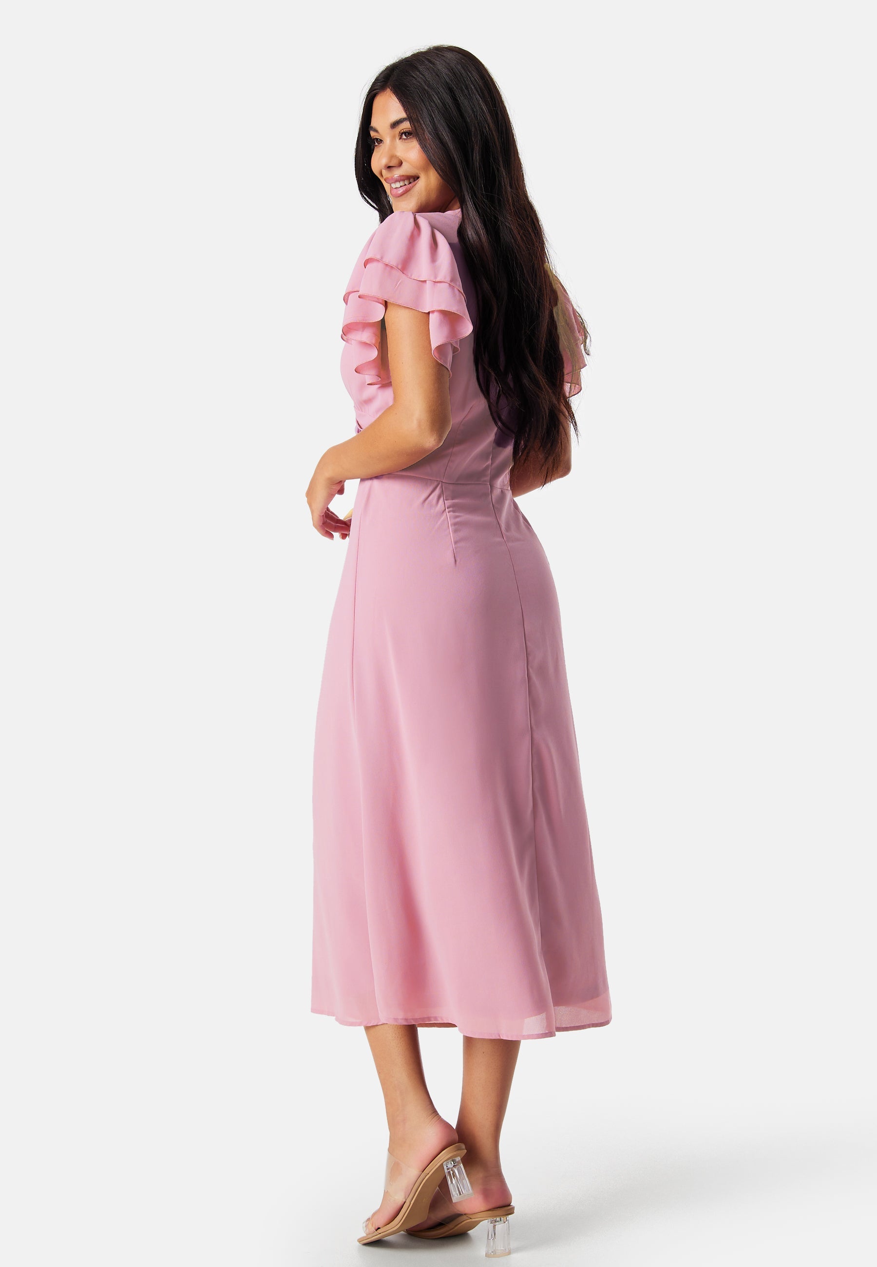 Bubbleroom Occasion Flounce Sleeve Chiffon Dress