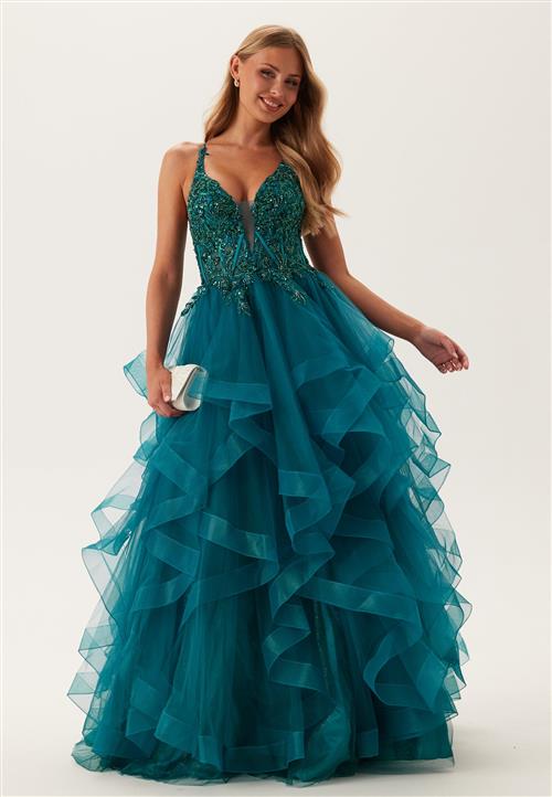 Christian Koehlert Tulle Frill Evening Dress with Lacing