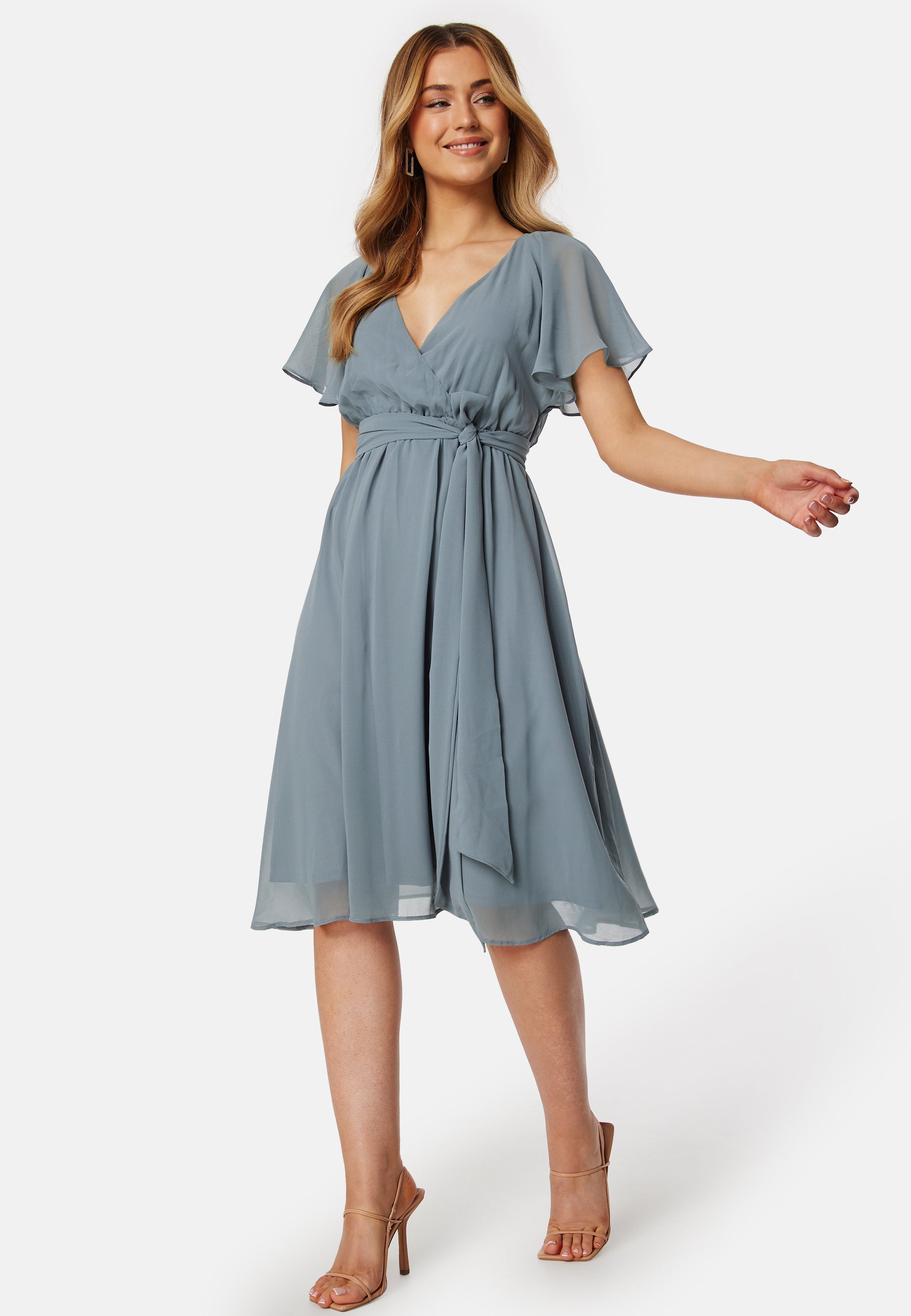 Goddiva Flutter Chiffon Midi Dress